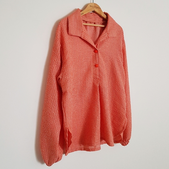 Vtg 70s Orange Popover Blouse - Picture 3 of 4